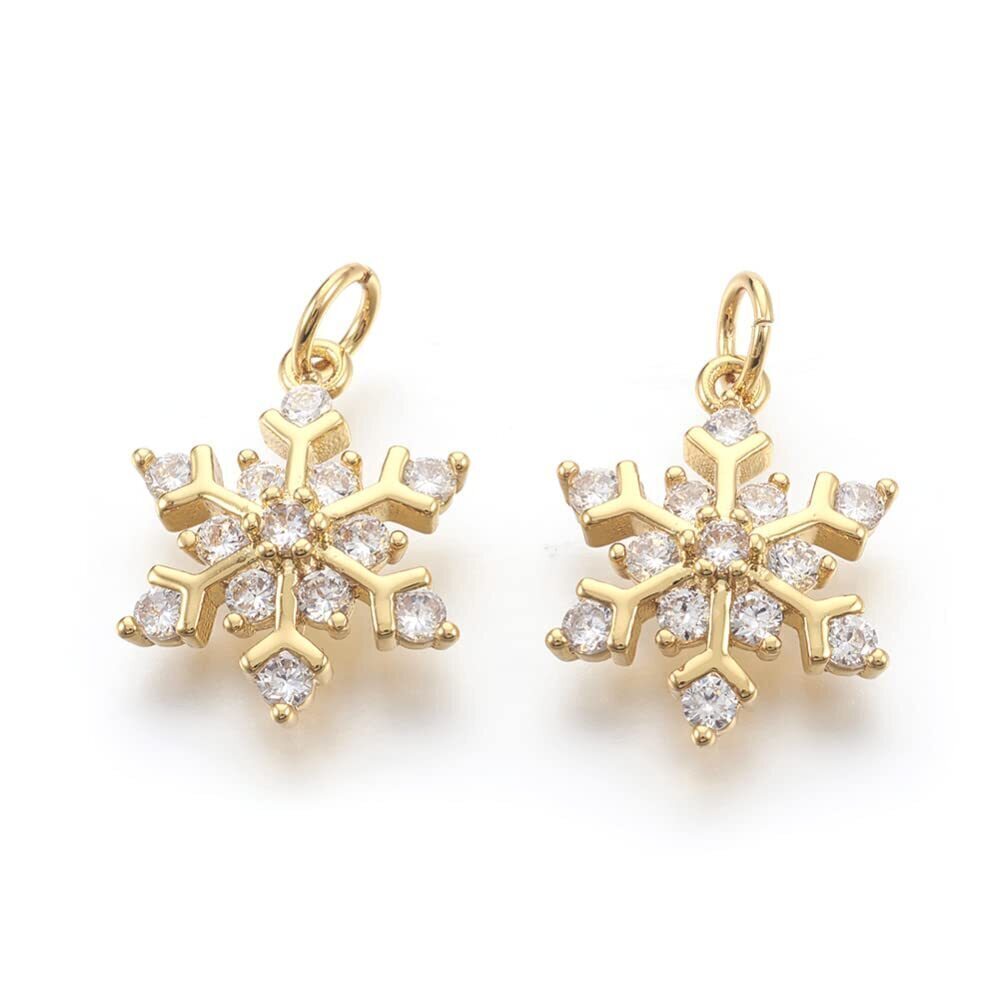 9023 10 Pcs Micro Pave Cubic Zirconia Christmas Winter Snowflake Charms